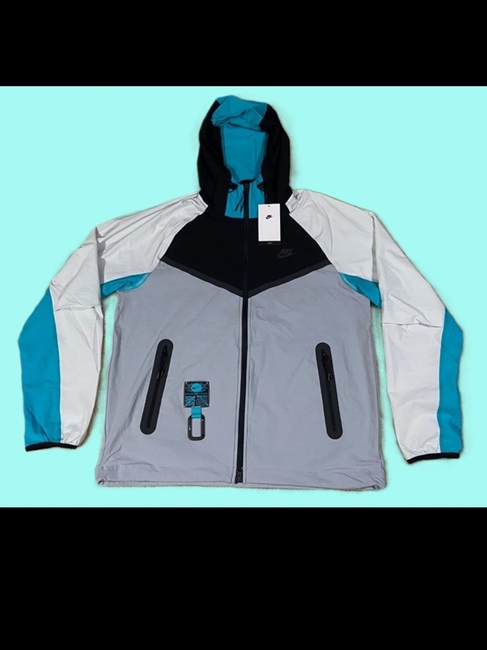 Nike Colorblock Hooded Windbreaker - Black/White/Gray/Teal